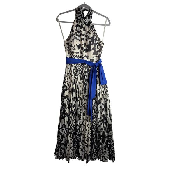 Eliza J Dresses & Skirts - Eliza J Halter Sz8 Animal Leopard BlacknWhite W Blue belt accent maxi Dress Sexy